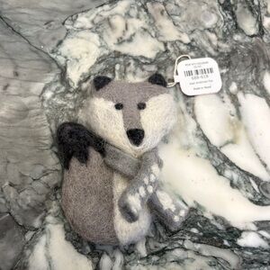 Crate & Barrel Joan Anderson Gray and Black Felted Fox Ornament